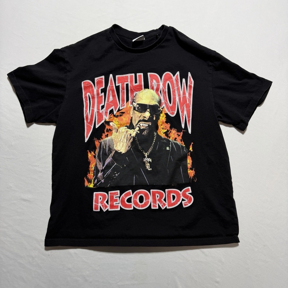 Bershka Death Row Records Graphic T Shirt Mens L Black Snoop Dogg Flame Tee